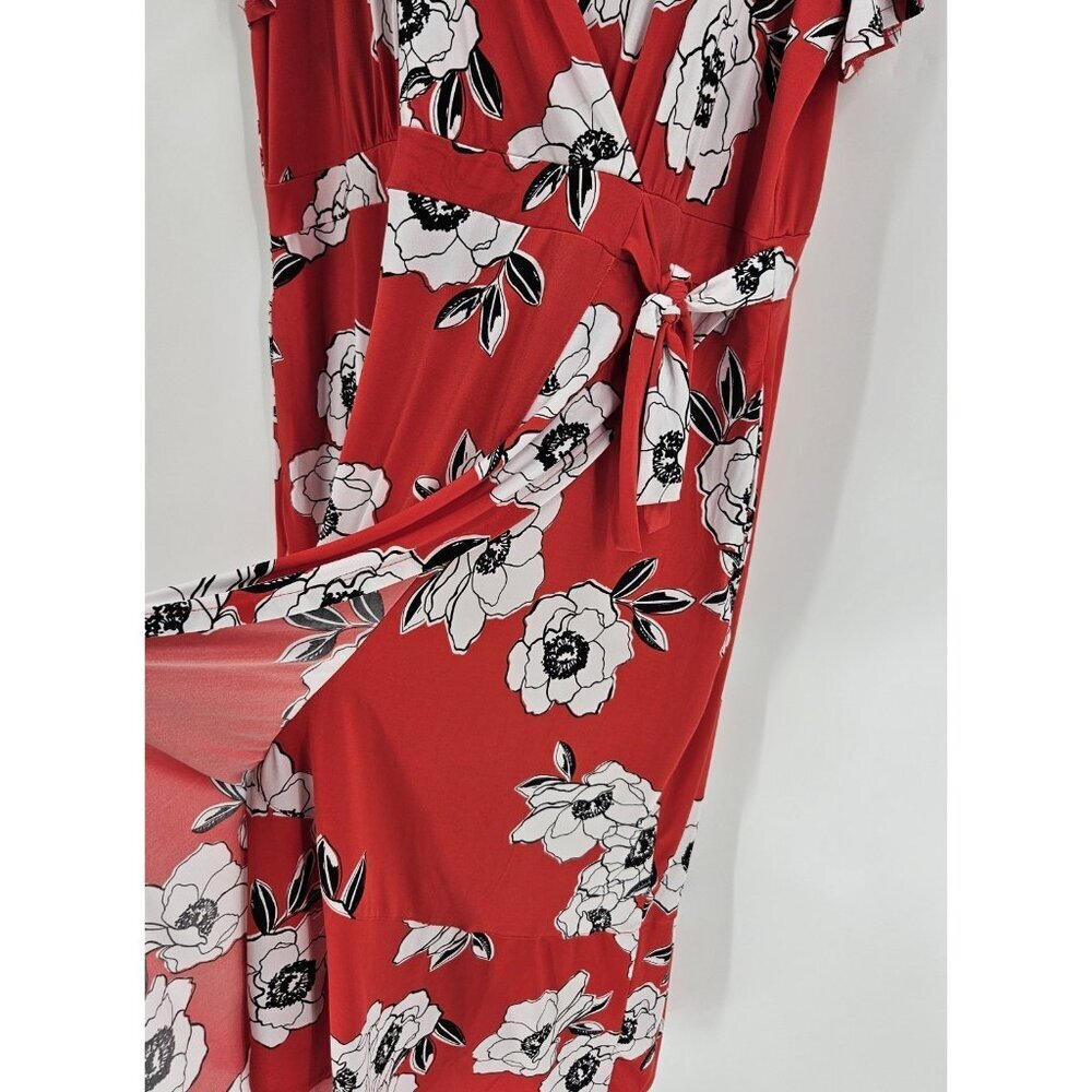 Lane Bryant Red Floral Wrap Maxi Dress Size 22/24 Short Sleeve V-Neck New - Picture 2 of 5